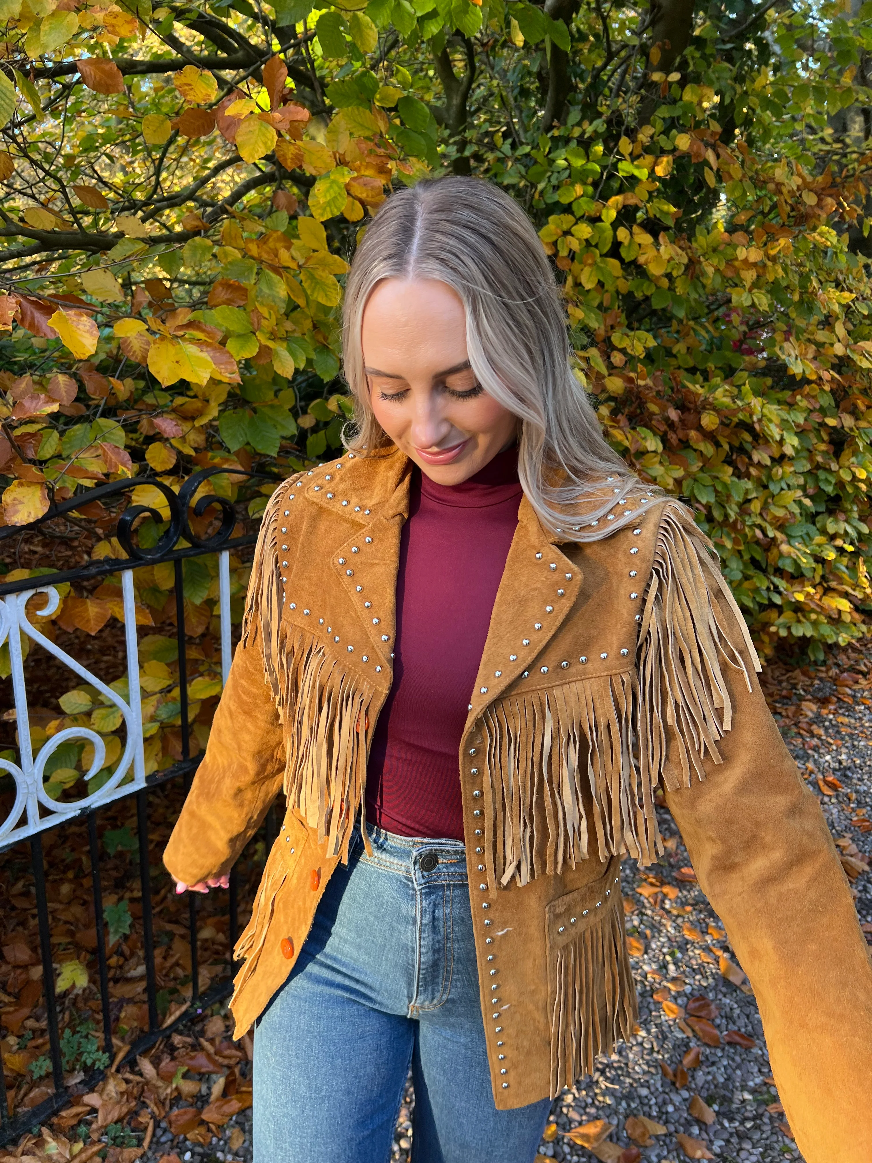 Arizona Tan Stud Tassel Suede Jacket - Image 3