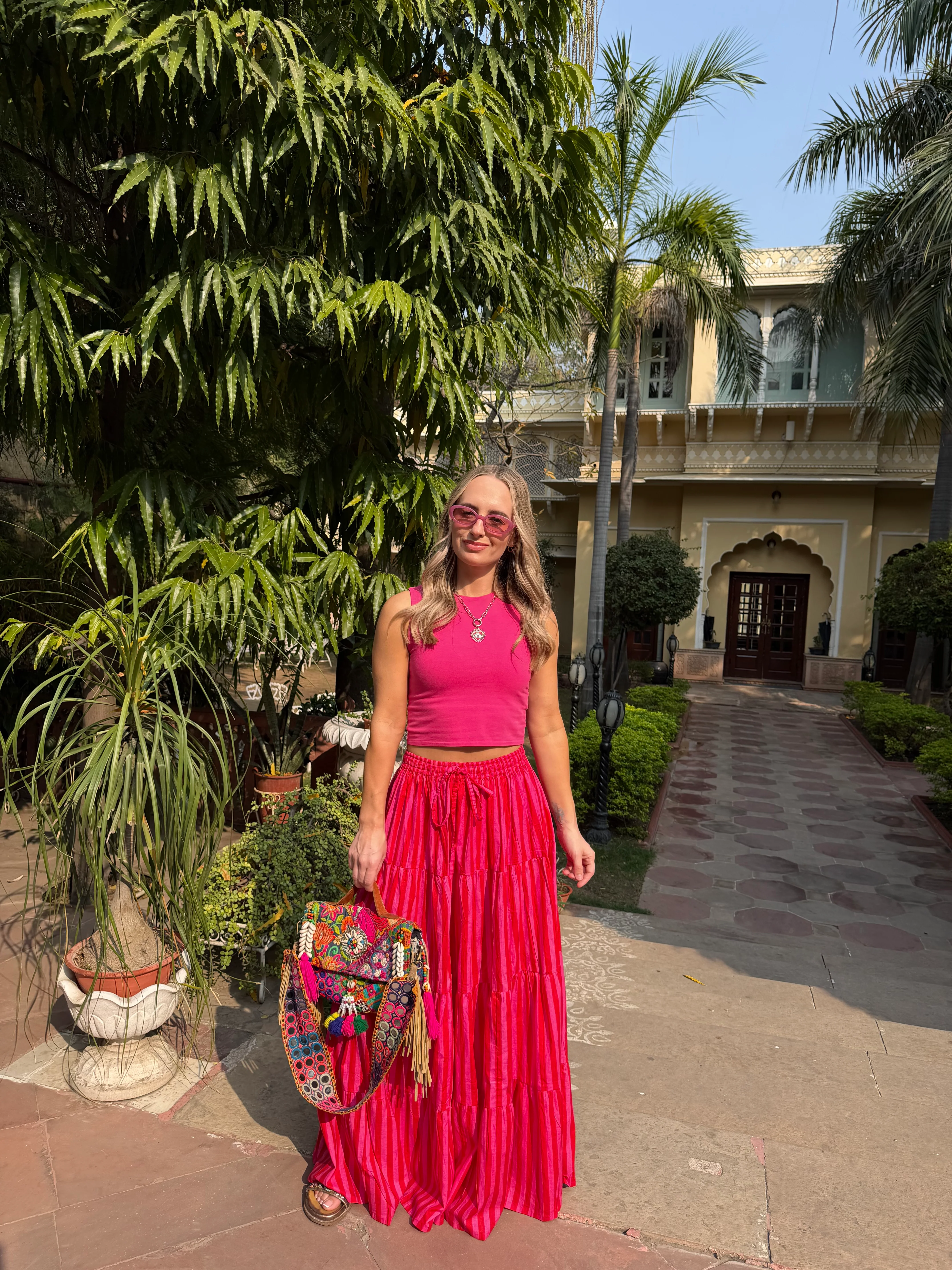 Red & Pink Maxi Stripe Skirt
