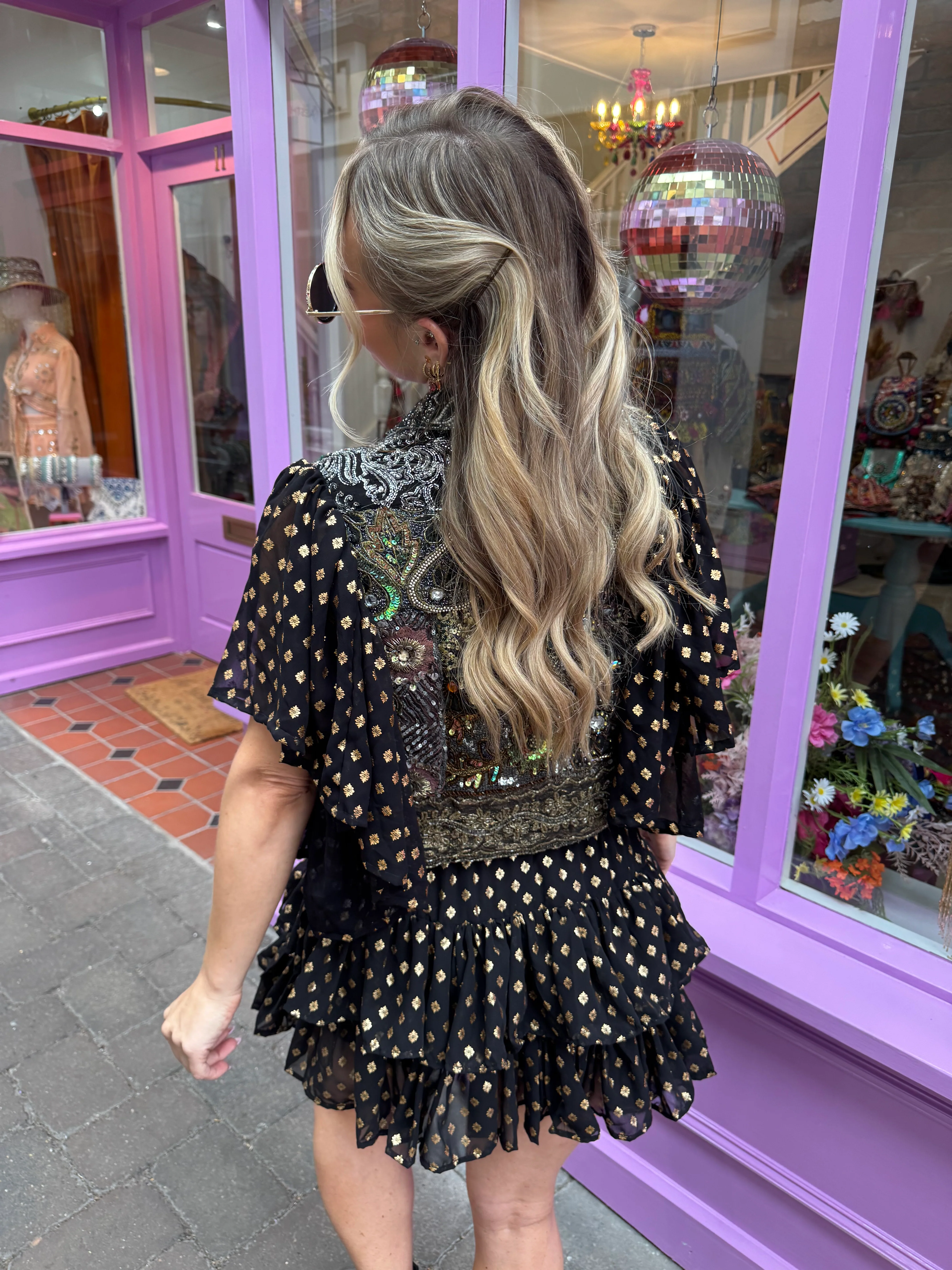 Golden Hour Black Embellished Ruffle Jacket - Image 5