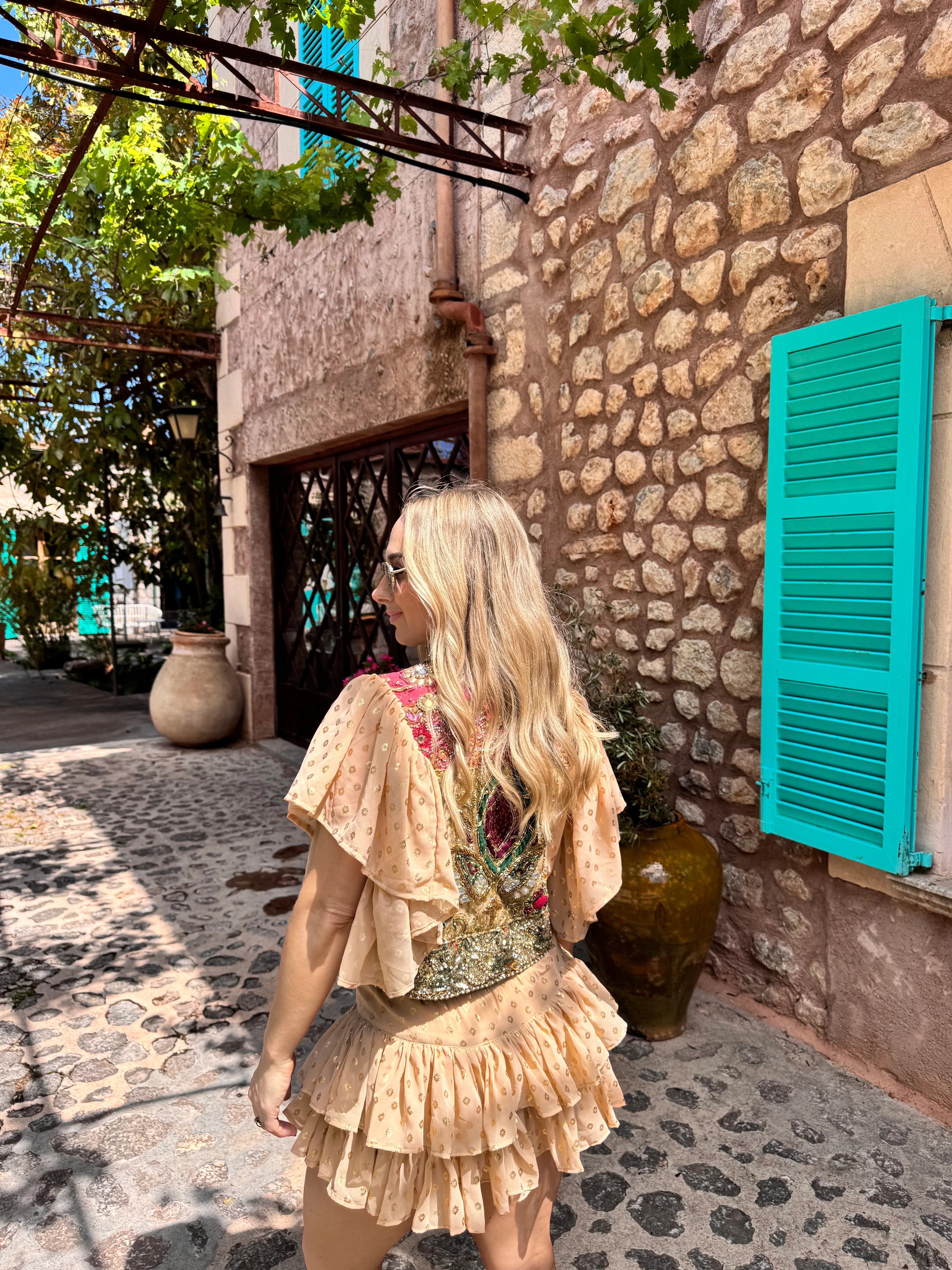 Golden Hour Embellished Ruffle Jacket in Nude - Image 2