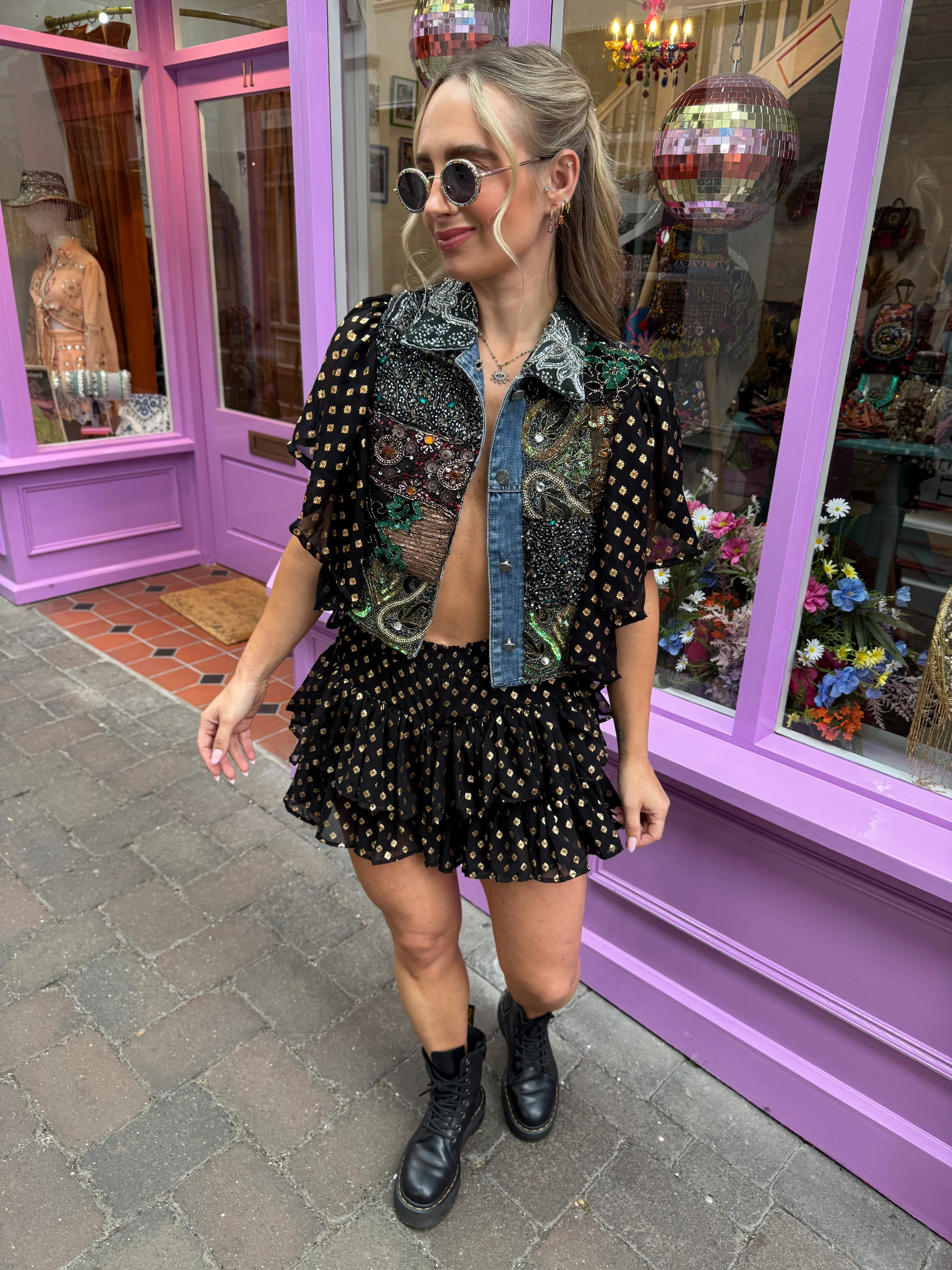 Golden Hour Black Embellished Ruffle Jacket - Image 3