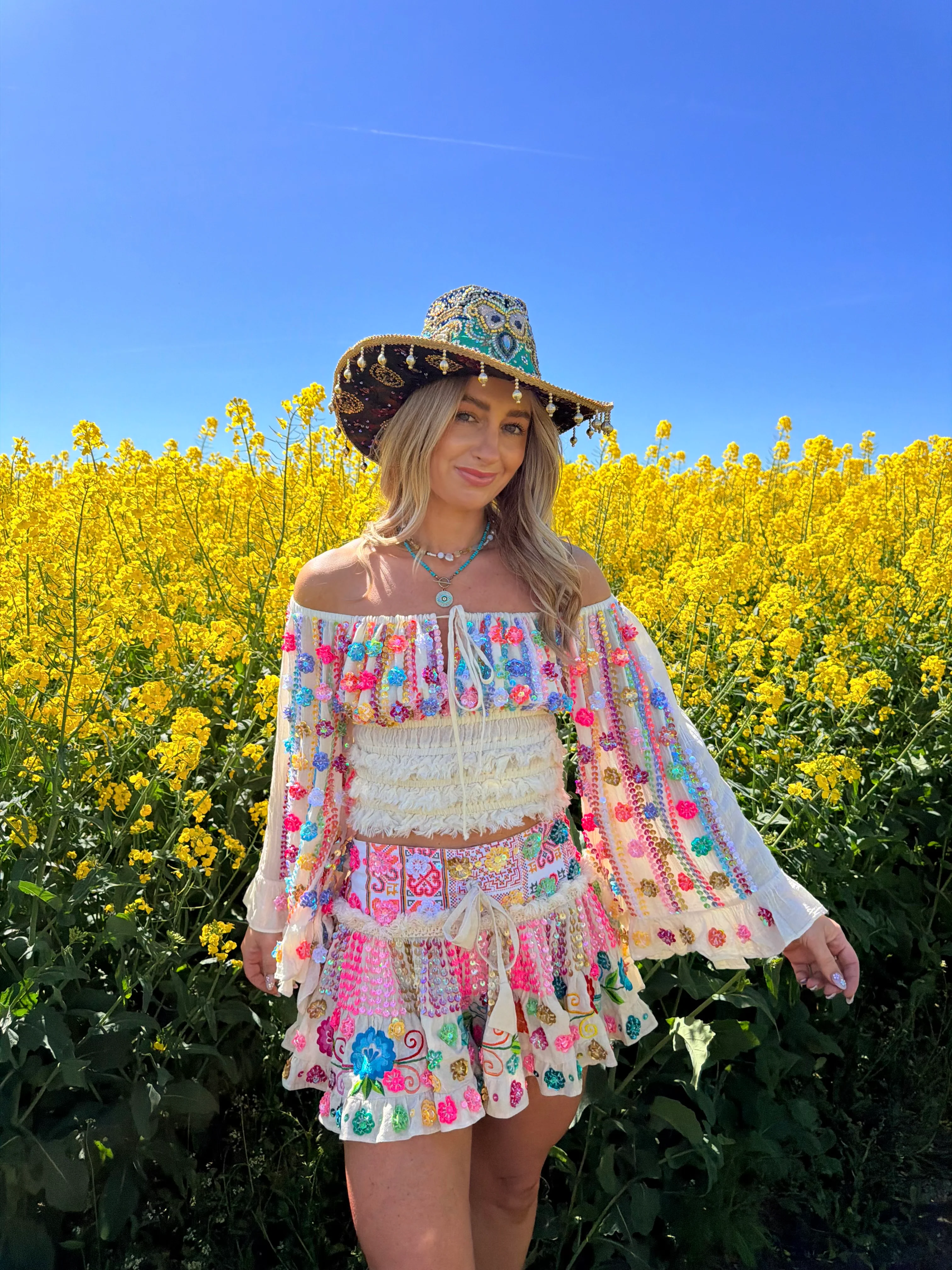 Gypsy Soul Embellished Bardot Top & Skirt Co Ord - Image 2