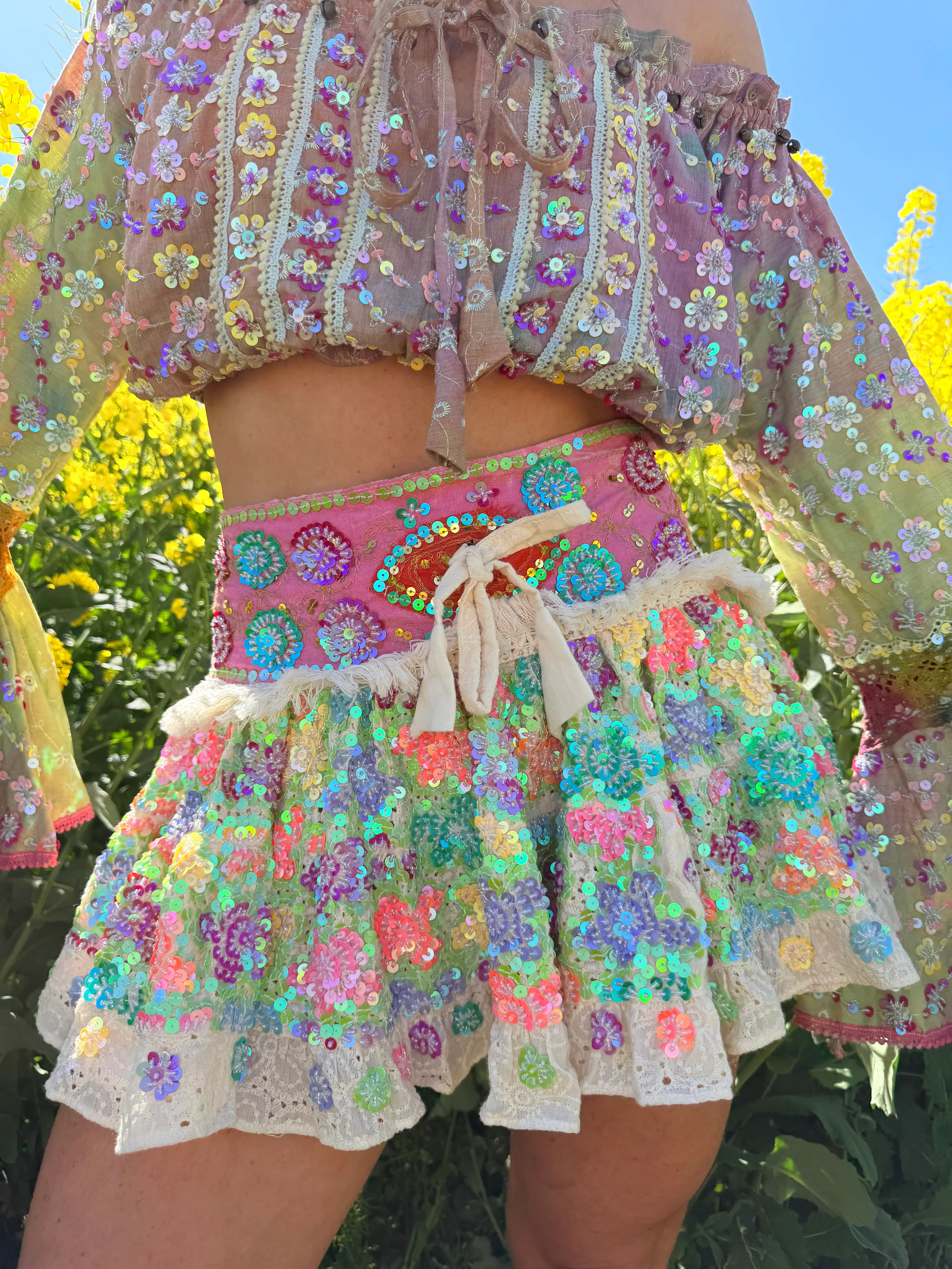 Gypsy Soul Embellished Mini Skirt