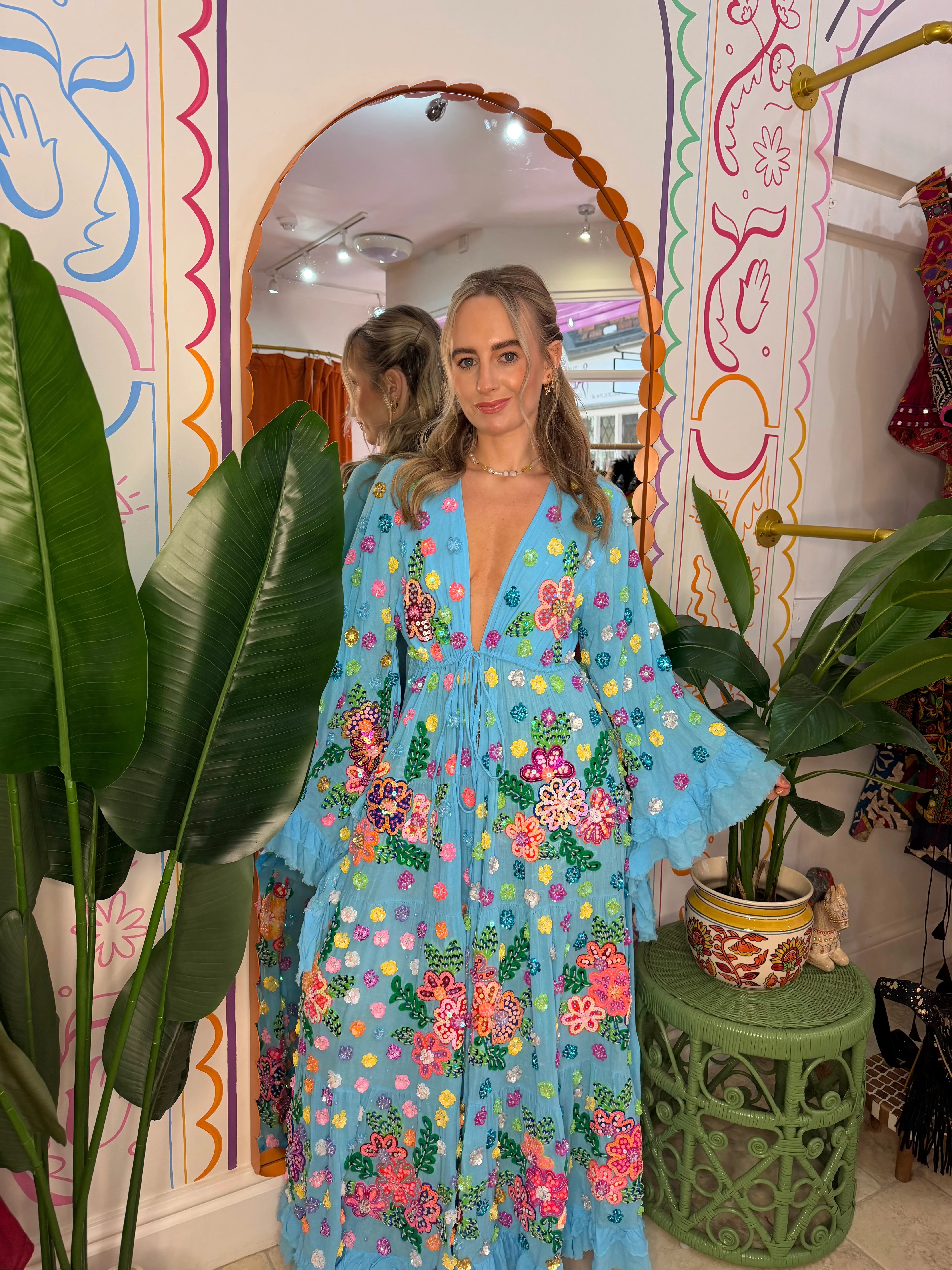 Gypsy Soul Maxi Kimono Ruffle Jacket in Blue - Image 2