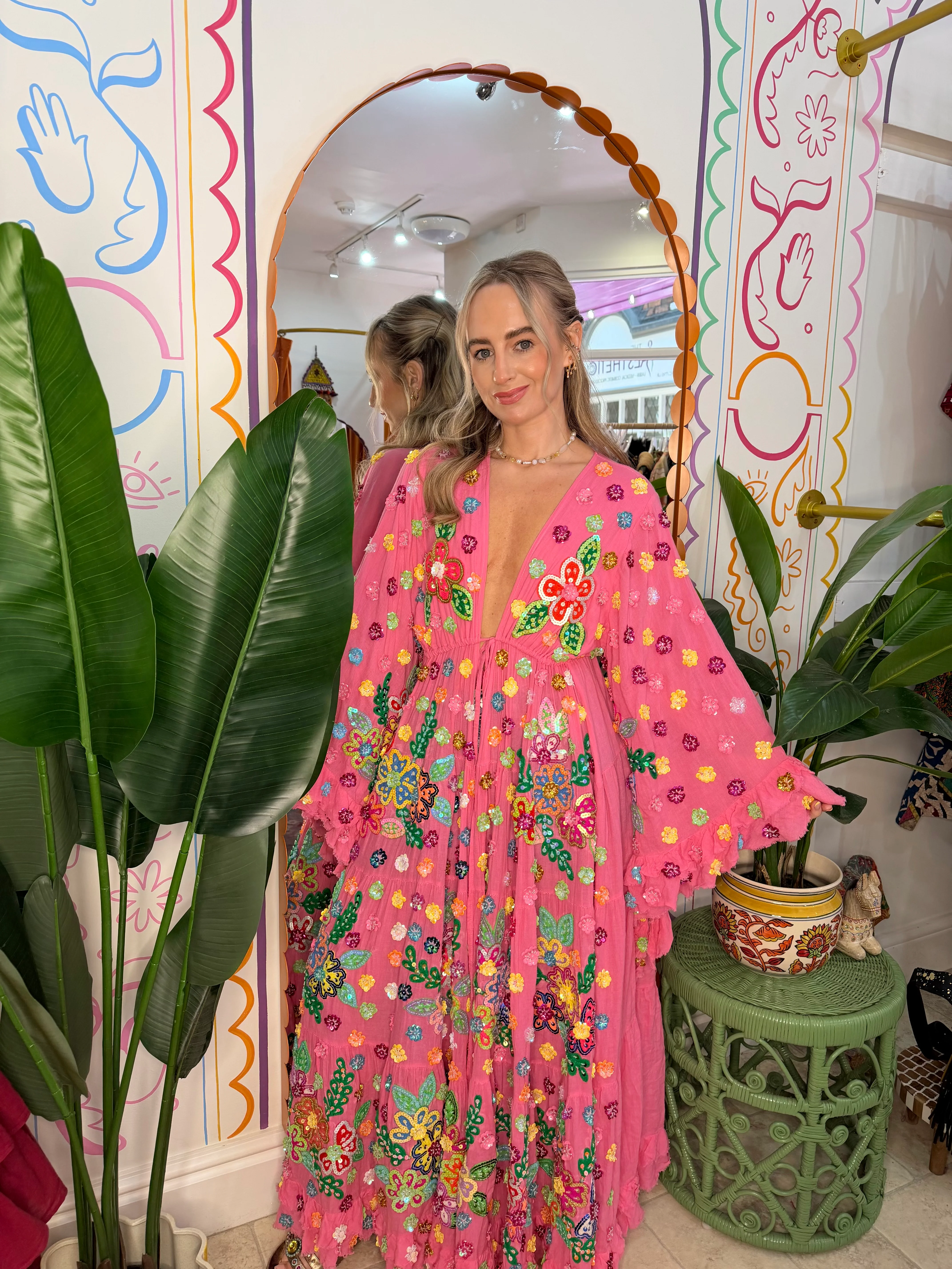 Gypsy Soul Maxi Kimono Ruffle Jacket in Pink - Image 2