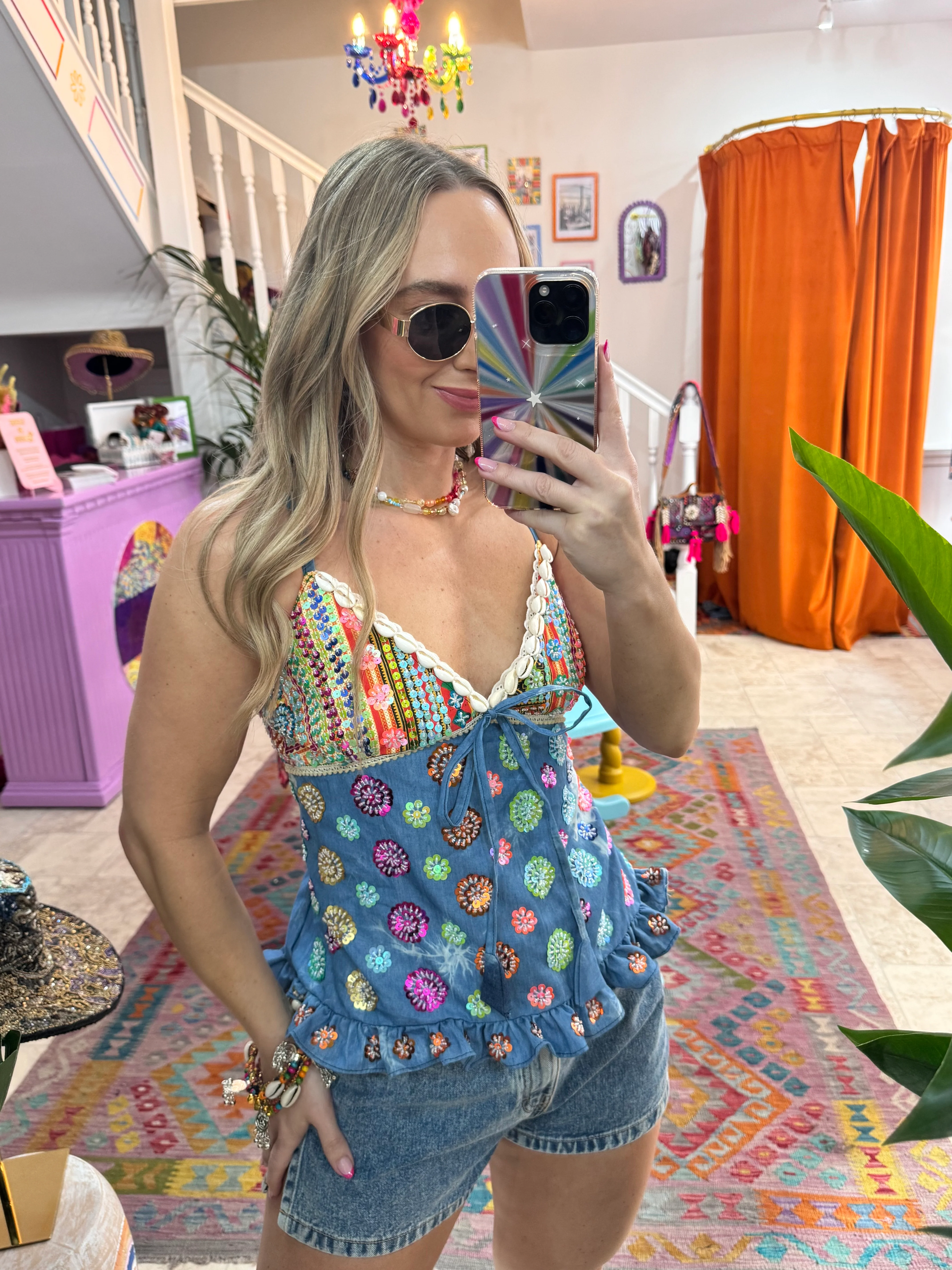 Gypsy Soul Sequin Blue Cami Top - 7
