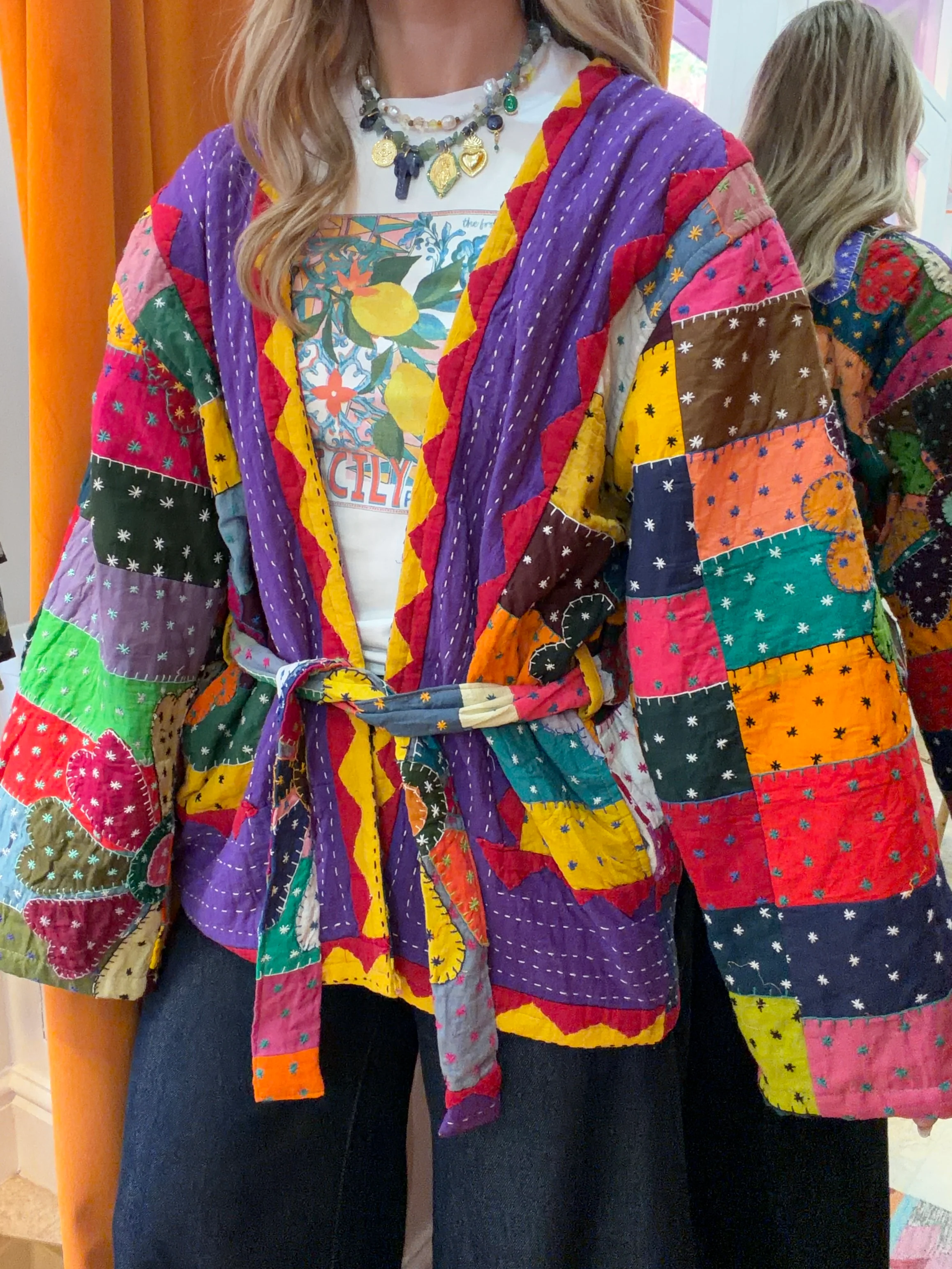 Kantha Flower Stitch Kimono Jacket