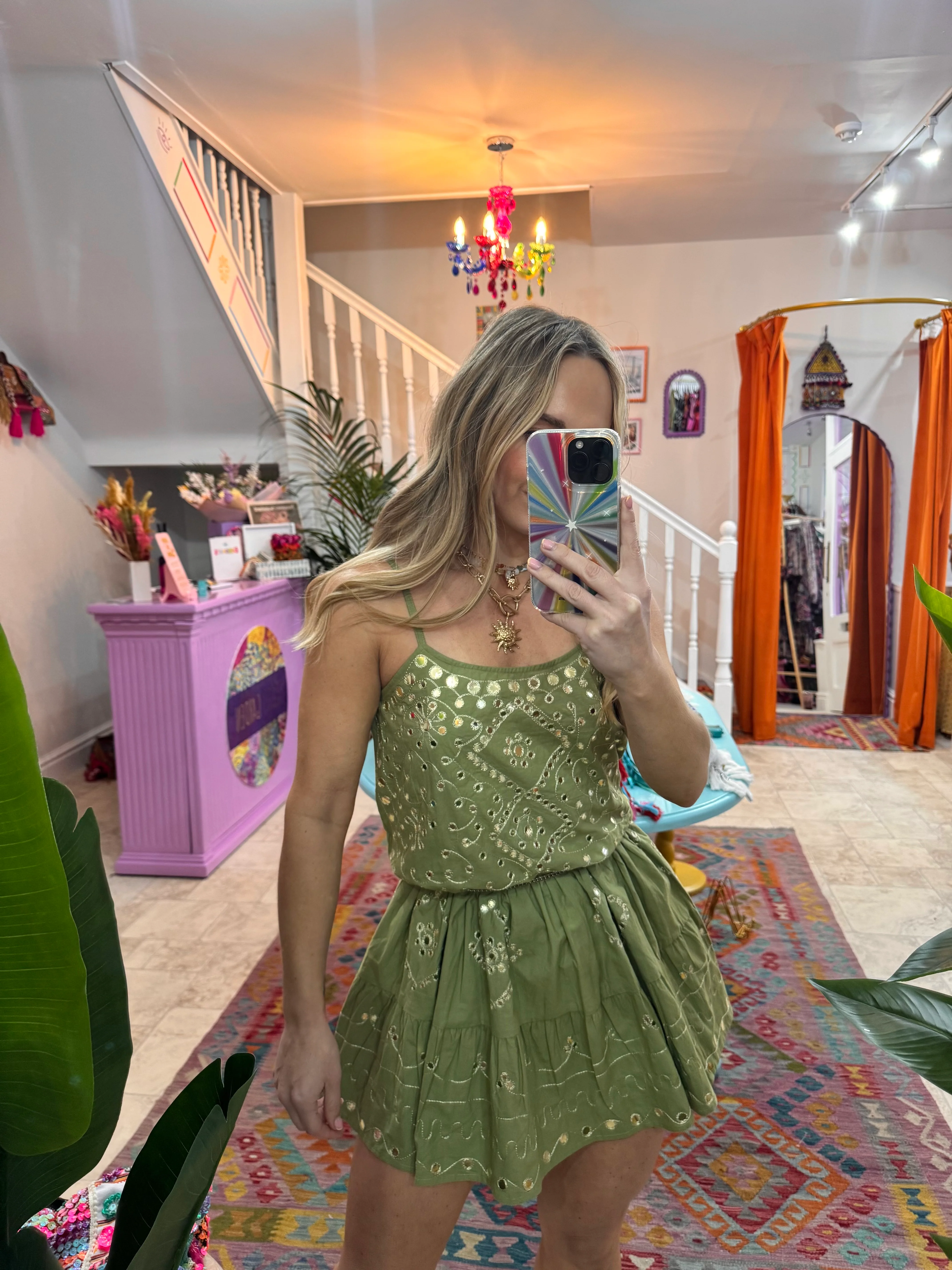 Olive Green Zari Dress - Image 2
