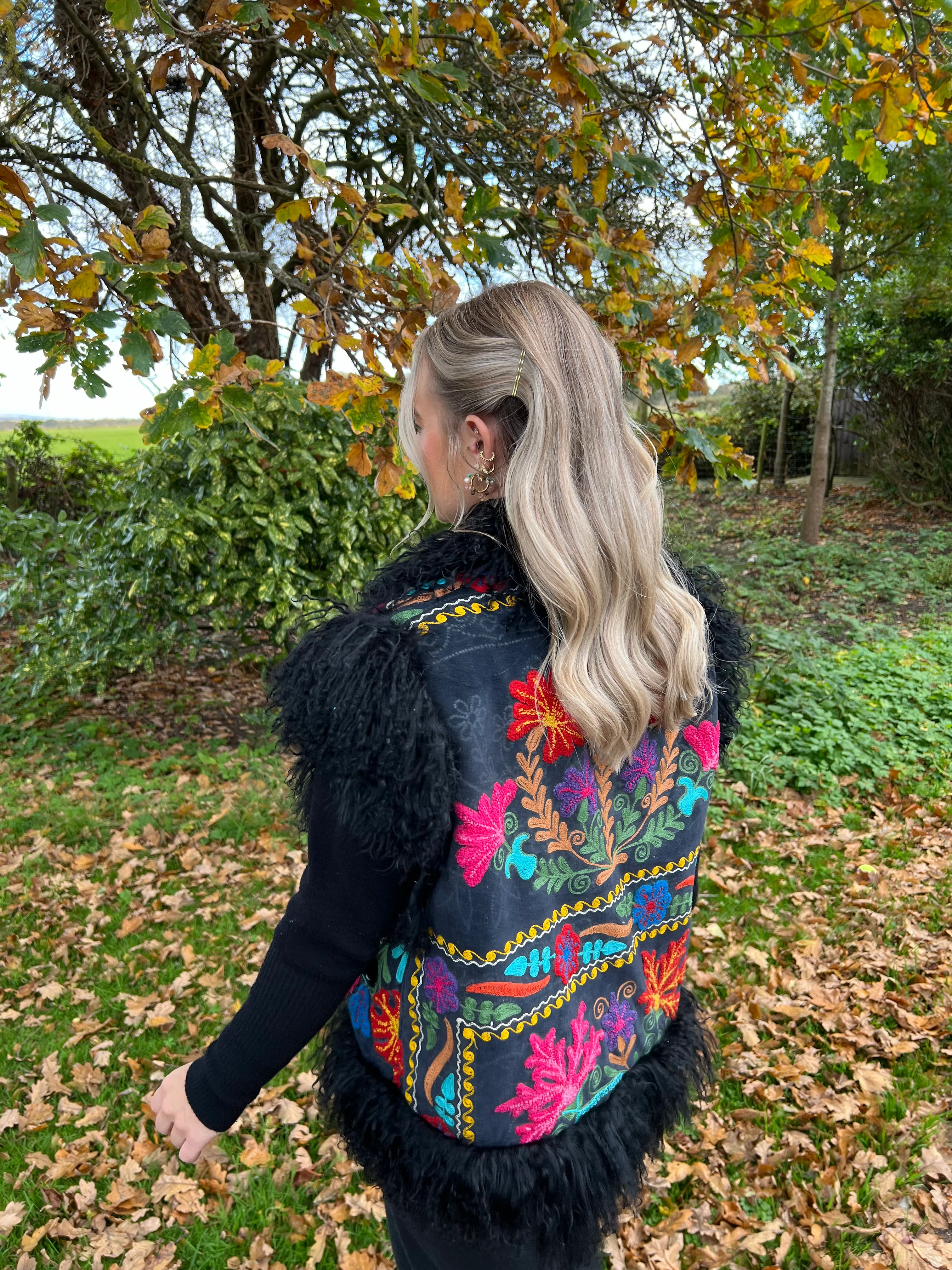 Vintage Suzani Mongolian Fur Gilet - Image 2
