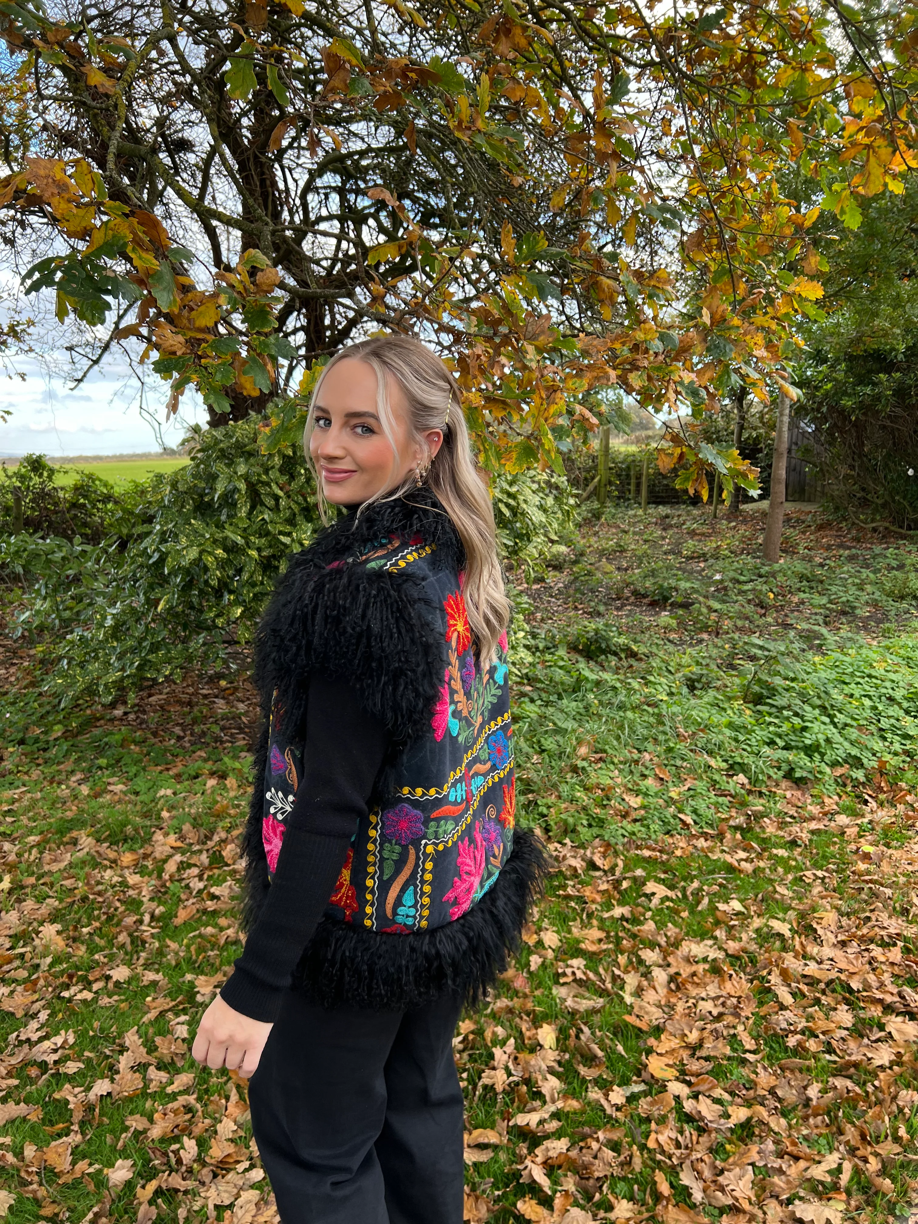 Vintage Suzani Mongolian Fur Gilet - Image 3
